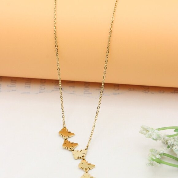 Yellow Gold Butterfly Pendant Necklace in Adjustable Chain Length, XPNL0357 - Picture 8 of 13